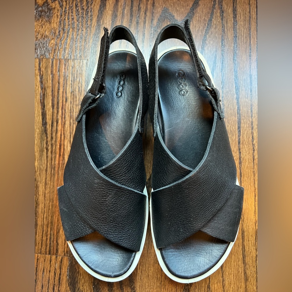 Ecco Black Leather Sandals, Lightweight and Great for Travel, Size 6.5 - 7 or 37